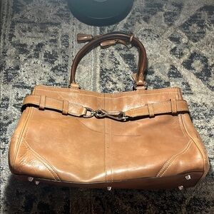 VINTAGE Coach Brown Silver Plated Hampton Tote Handbag Leather Chic 1990s